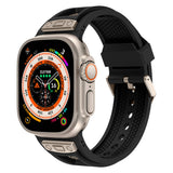 Apple Watch Ultra 49mm Zore KRD-117 Hava Alabilen Delikli Metal Süslemeli Desenli Silikon Kordon Titanyum-Turuncu