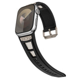 Apple Watch Ultra 49mm Zore KRD-117 Hava Alabilen Delikli Metal Süslemeli Desenli Silikon Kordon Titanyum-Siyah