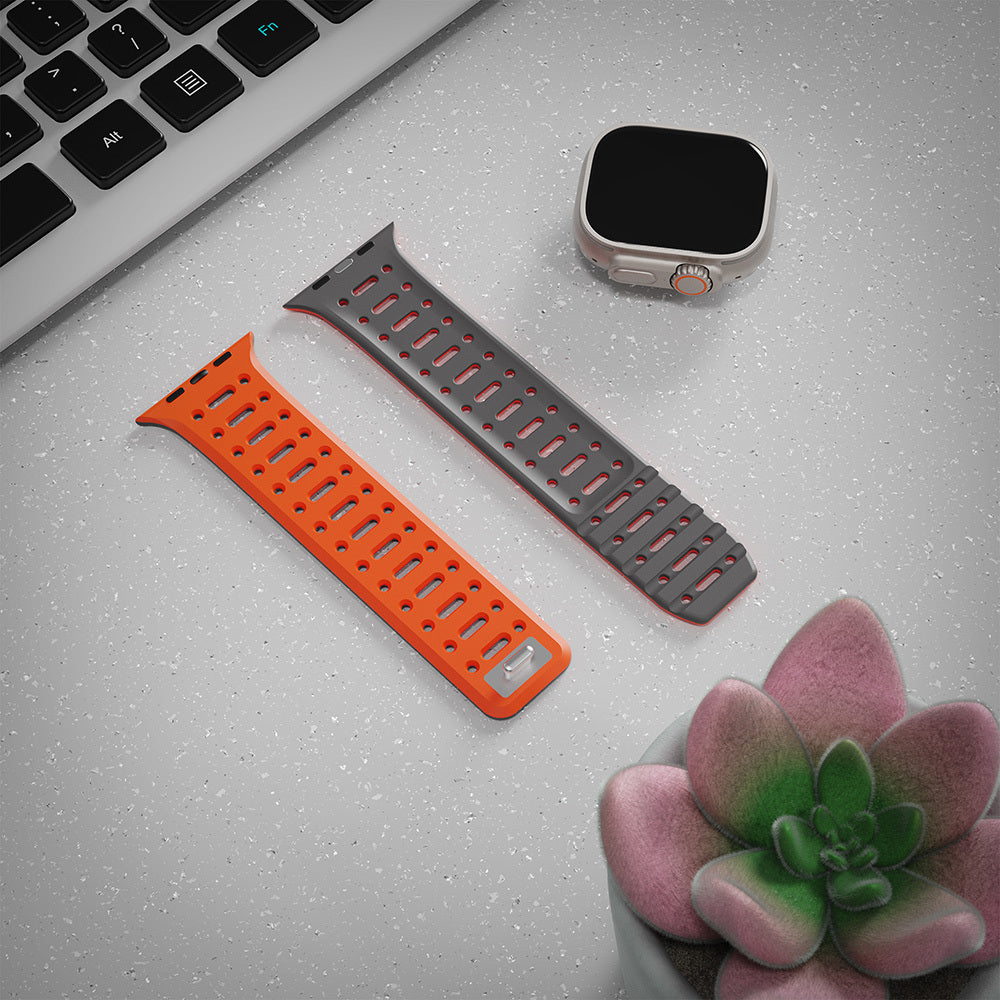 Apple Watch Ultra 49mm Zore KRD-124 Silikon Kordon Strap Kayış Turuncu-Gri