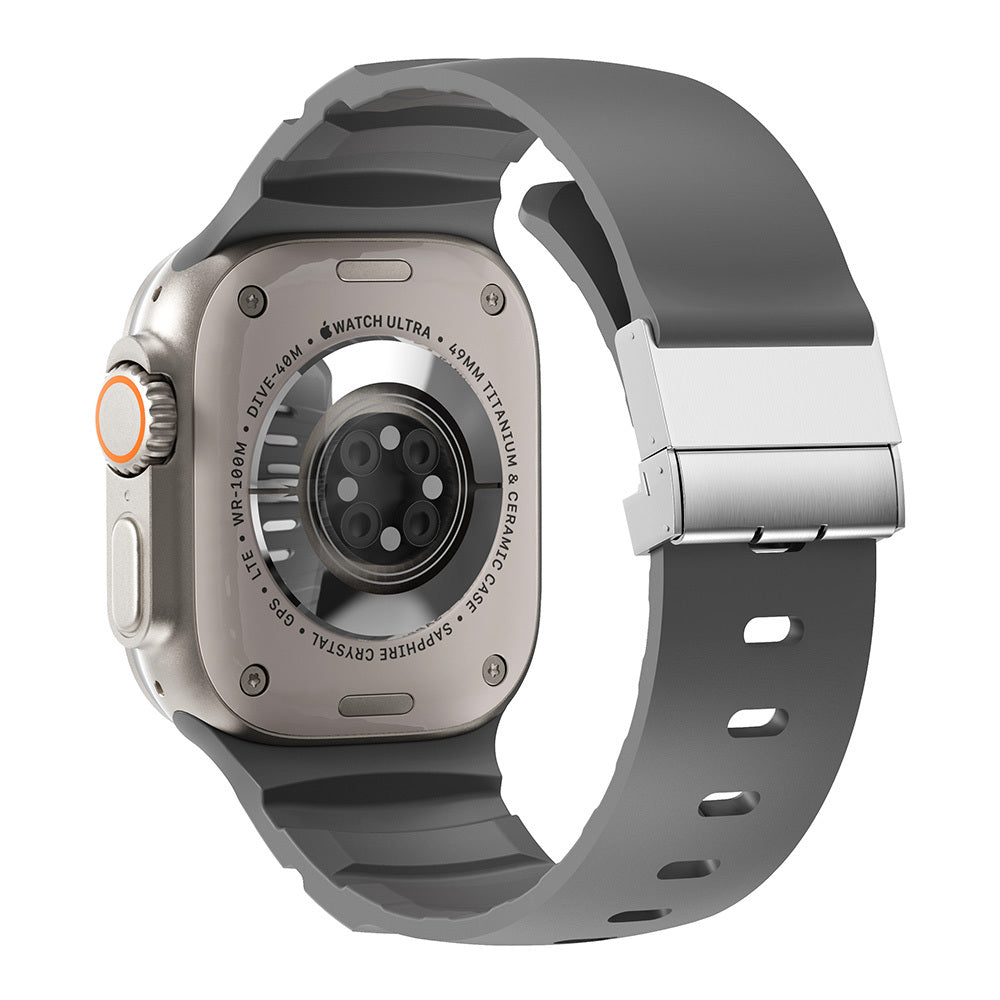 Apple Watch Ultra 49mm Zore KRD-145 Metal Tokalı Silikon Kordon Siyah