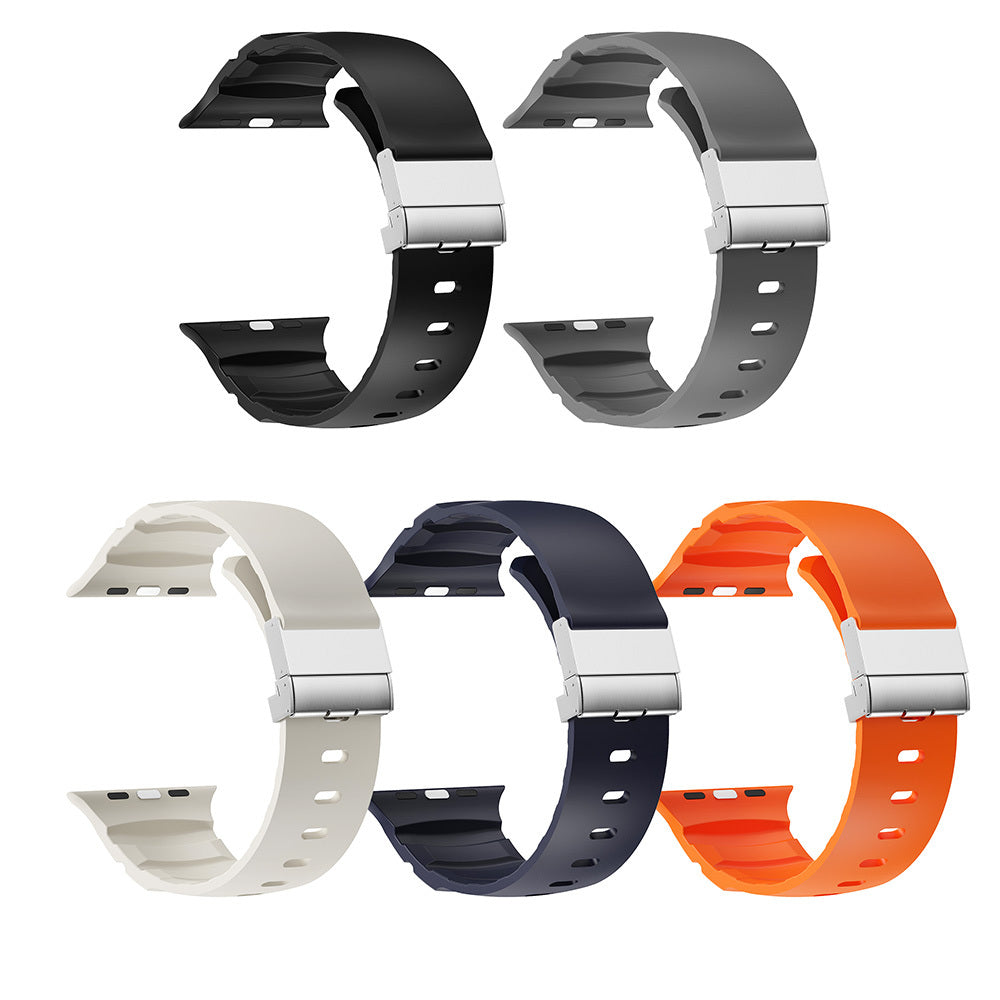Apple Watch Ultra 49mm Zore KRD-145 Metal Tokalı Silikon Kordon Siyah