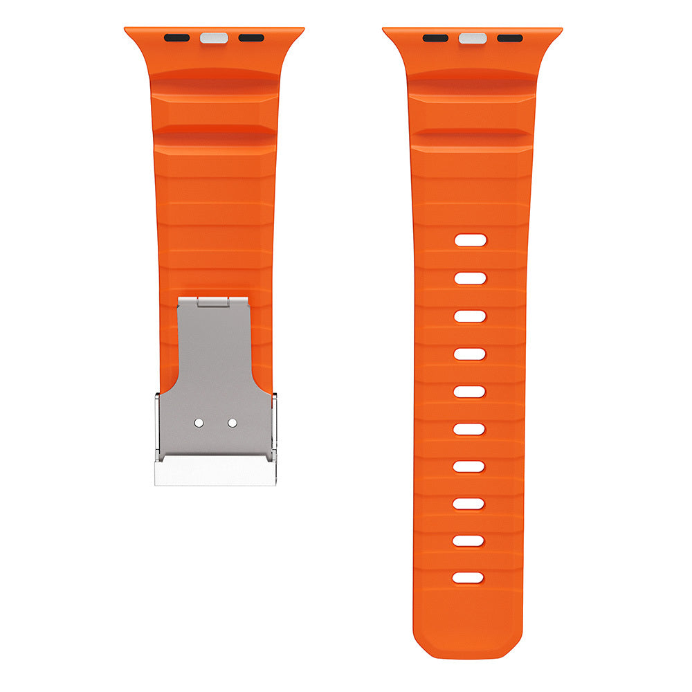 Apple Watch Ultra 49mm Zore KRD-145 Metal Tokalı Silikon Kordon Siyah