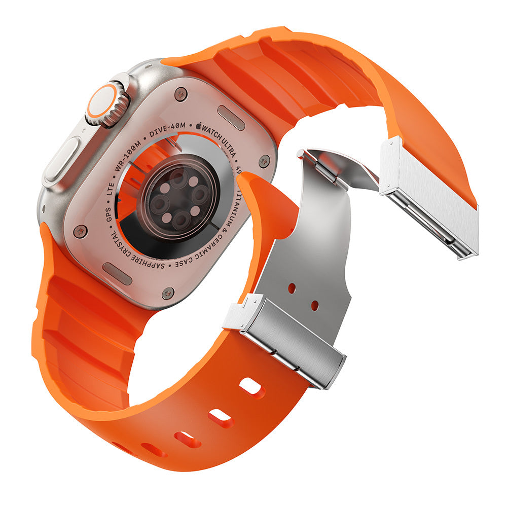 Apple Watch Ultra 49mm Zore KRD-145 Metal Tokalı Silikon Kordon Siyah