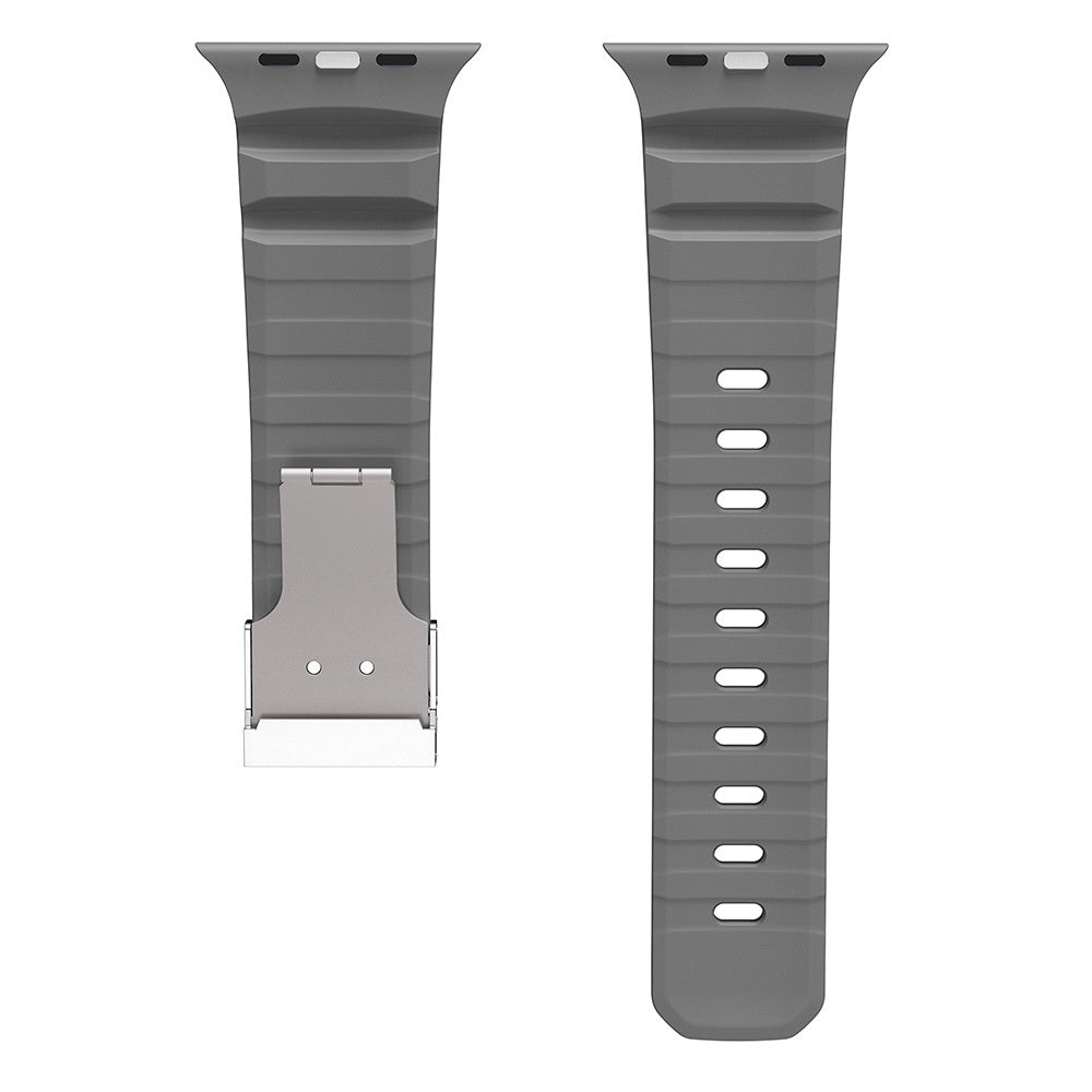 Apple Watch Ultra 49mm Zore KRD-145 Metal Tokalı Silikon Kordon Siyah