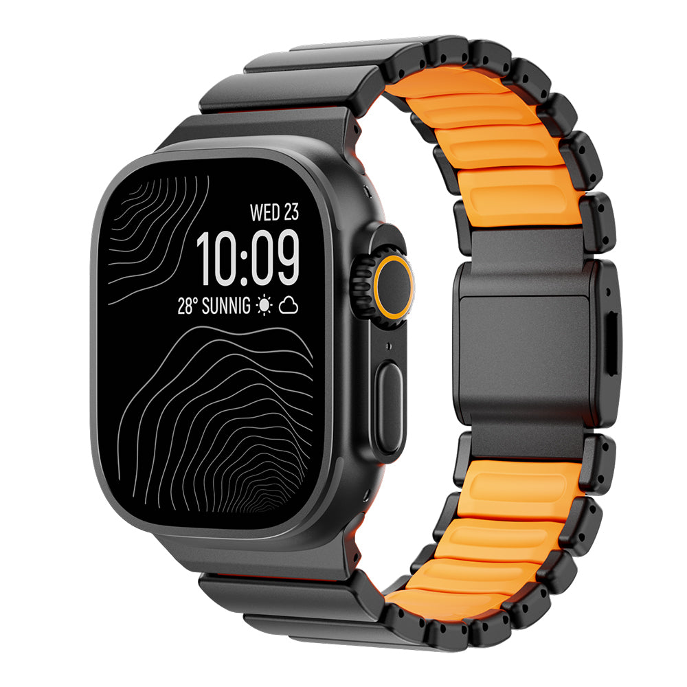 Apple Watch Ultra 49mm Zore KRD-149 Metal Silikon Kordon Gümüş-Turuncu
