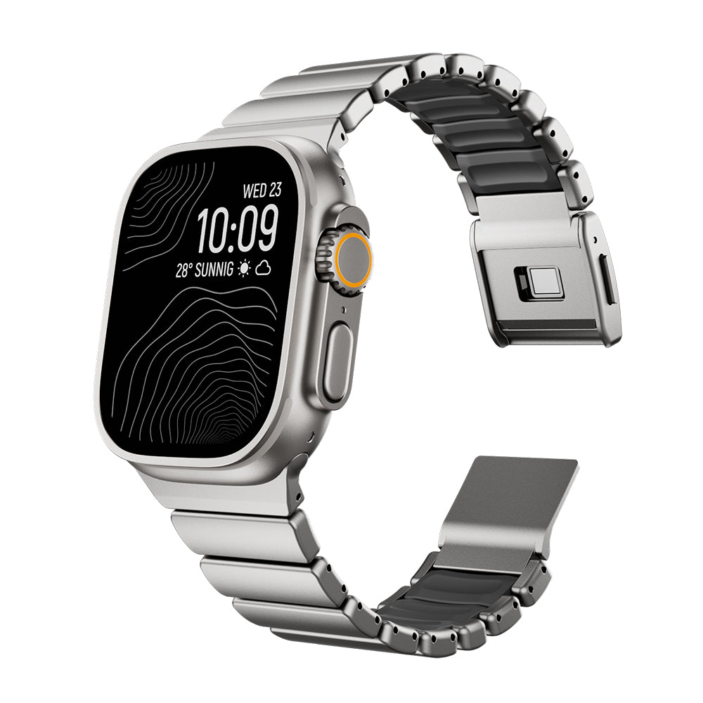 Apple Watch Ultra 49mm Zore KRD-152 Titanyum Silikon Kordon Gri-Turuncu