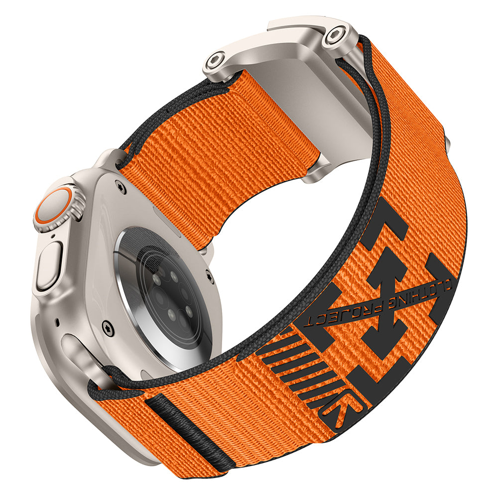 Apple Watch Ultra 49mm KRD-154 Naylon Kumaş Hasır Örgülü Kordon Gri-Turuncu