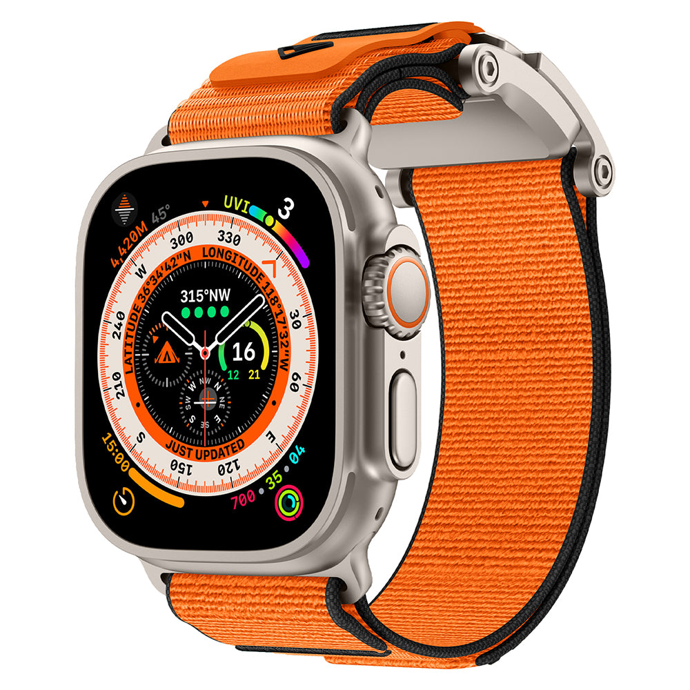 Apple Watch Ultra 49mm KRD-154 Naylon Kumaş Hasır Örgülü Kordon Gri-Turuncu