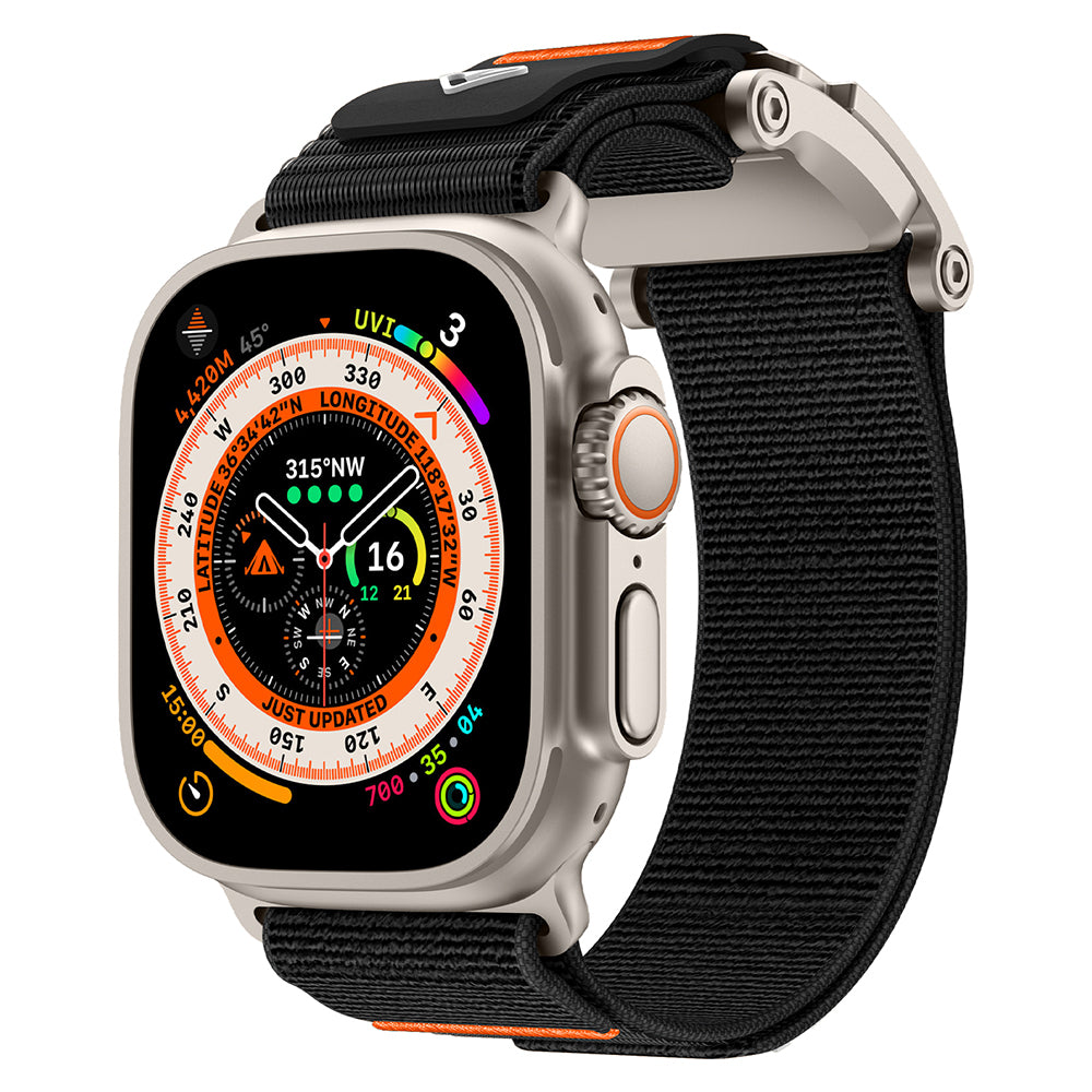Apple Watch Ultra 49mm KRD-154 Naylon Kumaş Hasır Örgülü Kordon Gri-Siyah