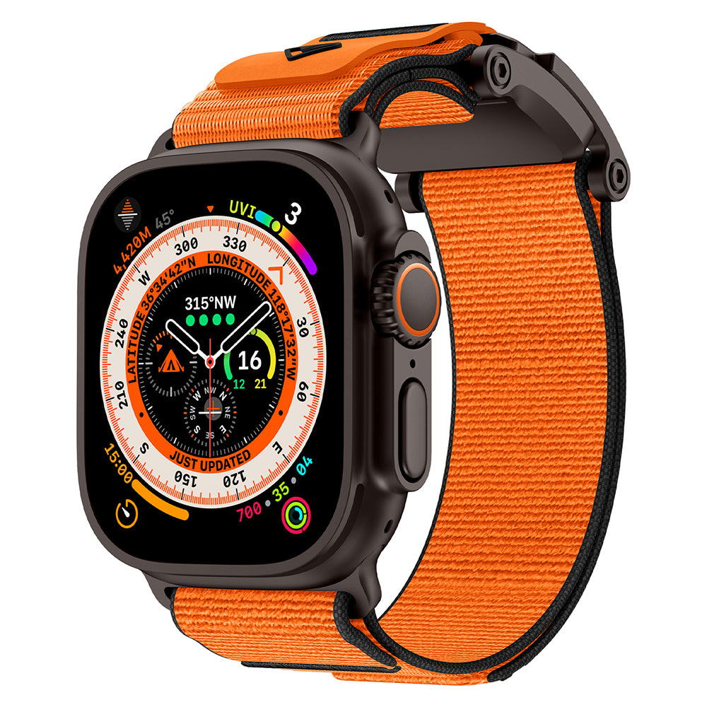 Apple Watch Ultra 49mm KRD-154 Naylon Kumaş Hasır Örgülü Kordon Siyah-Turuncu