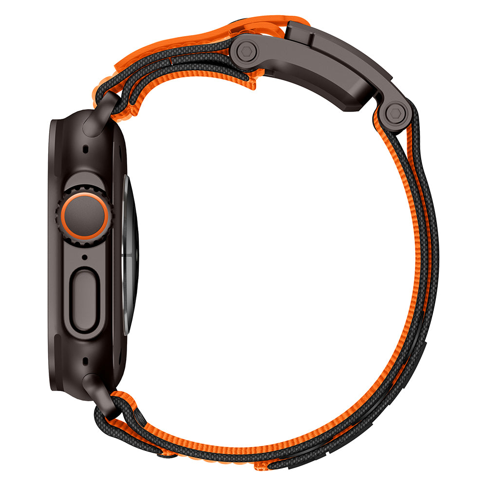 Apple Watch Ultra 49mm KRD-154 Naylon Kumaş Hasır Örgülü Kordon Siyah-Turuncu