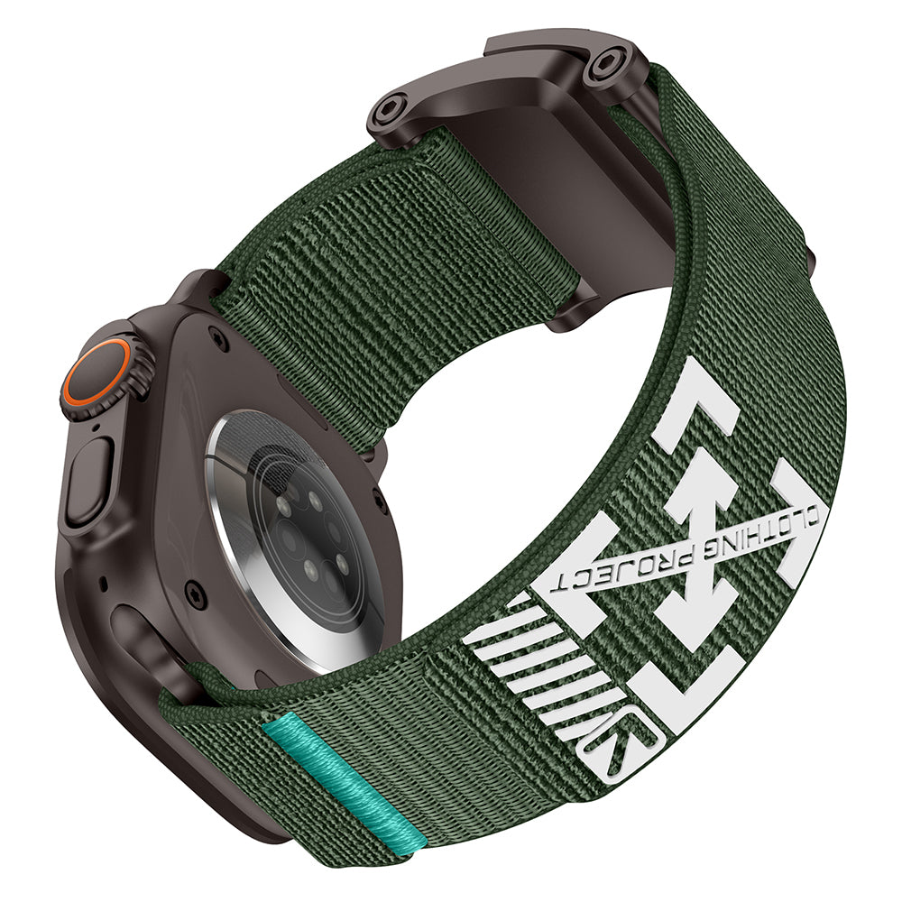 Apple Watch Ultra 49mm KRD-154 Naylon Kumaş Hasır Örgülü Kordon Siyah-Yeşil