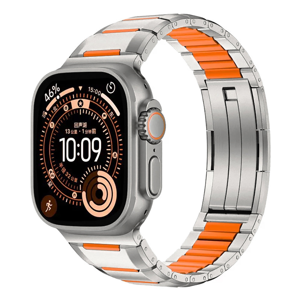 Apple Watch Ultra 49mm Zore KRD-155 Metal Silikon Kordon Titanyum-Turuncu