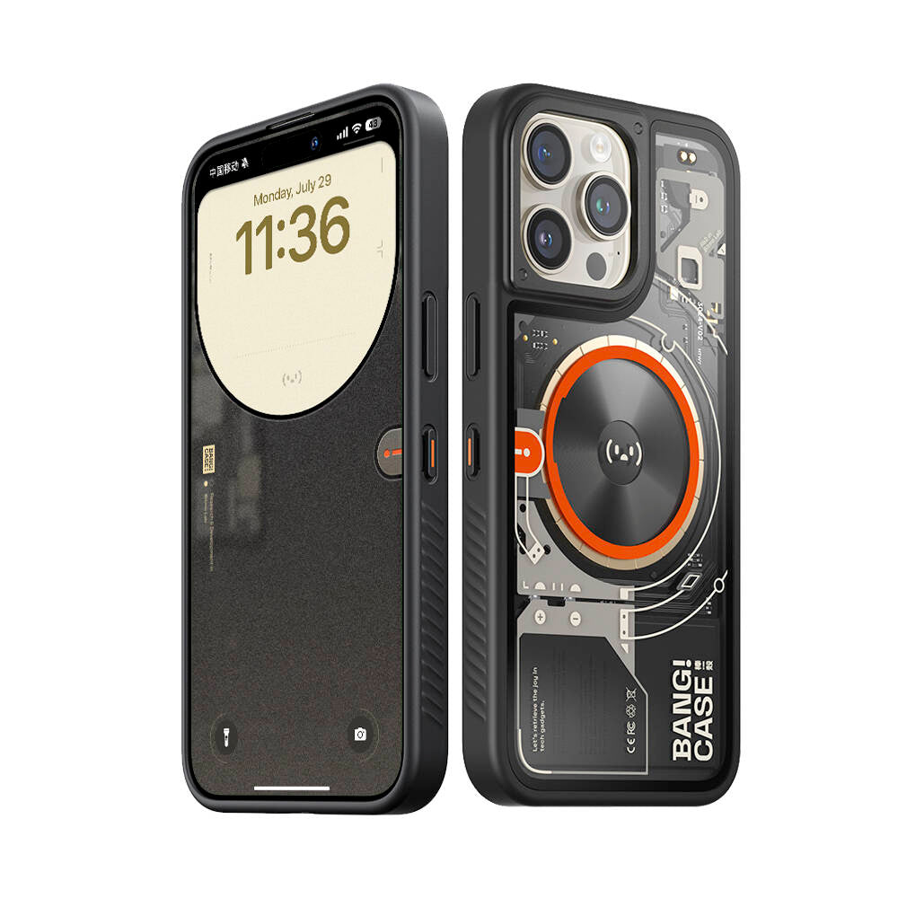 iPhone 15 Pro Kılıf Özelleştirilebilir 3 Fonksiyonlu Bluetooth Bağlantılı Bitmo Lab Bangcase Akıllı M-safe Kapak Siyah