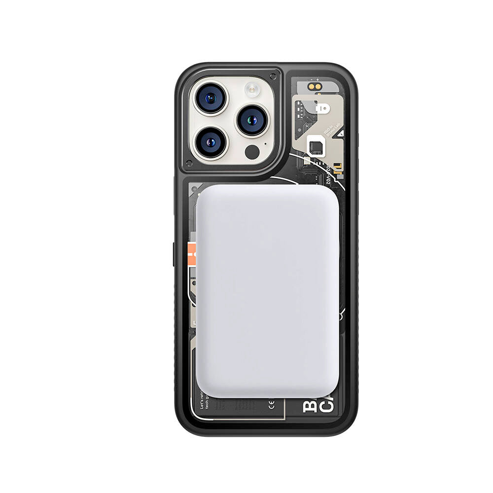 iPhone 15 Pro Kılıf Özelleştirilebilir 3 Fonksiyonlu Bluetooth Bağlantılı Bitmo Lab Bangcase Akıllı M-safe Kapak Siyah