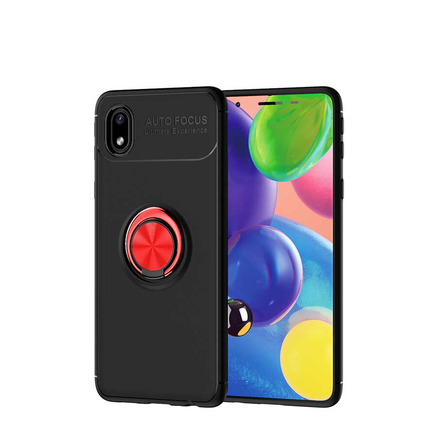 Galaxy A01 Core Kılıf Zore Ravel Silikon Kapak Siyah-Kırmızı