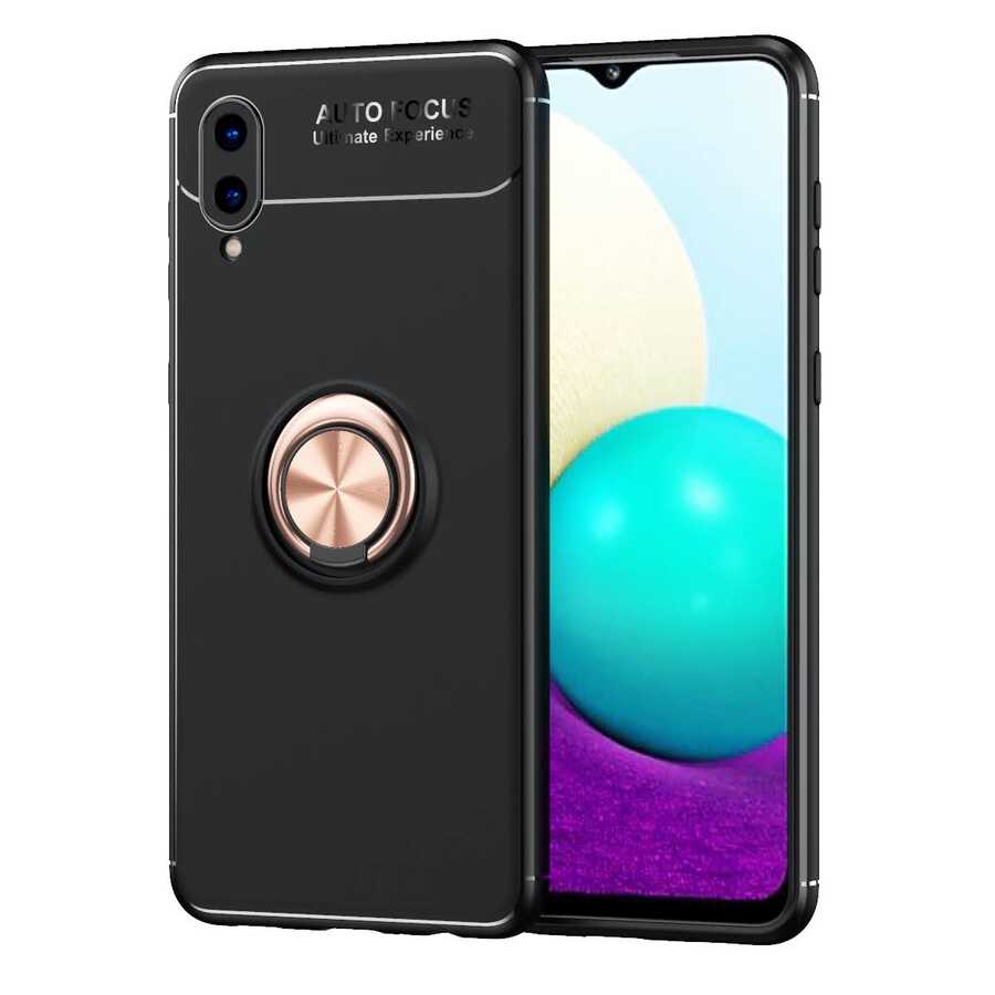 Galaxy A02 Kılıf Zore Ravel Silikon Kapak Siyah-Rose Gold