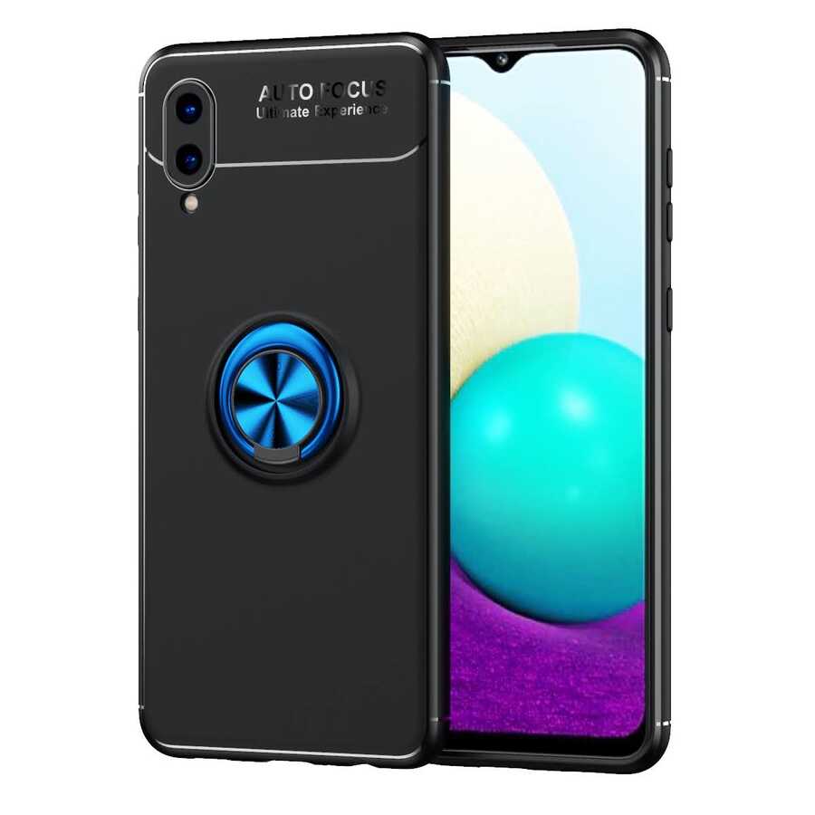 Galaxy A02 Kılıf Zore Ravel Silikon Kapak Siyah-Mavi