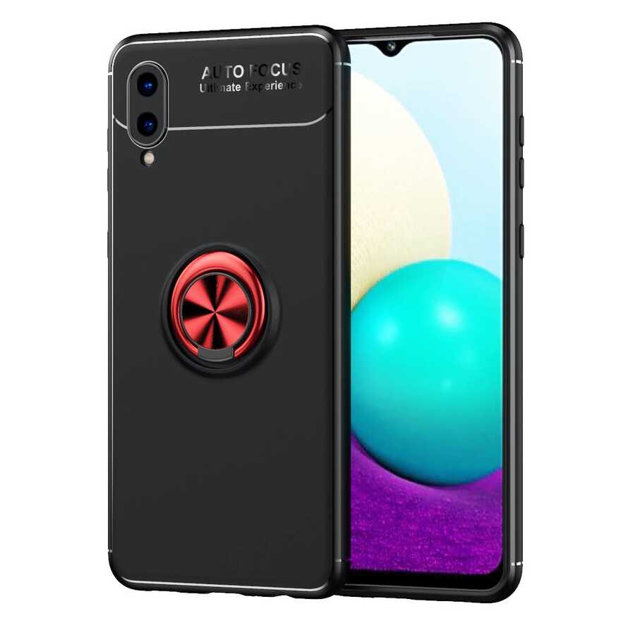 Galaxy A02 Kılıf Zore Ravel Silikon Kapak Siyah-Kırmızı