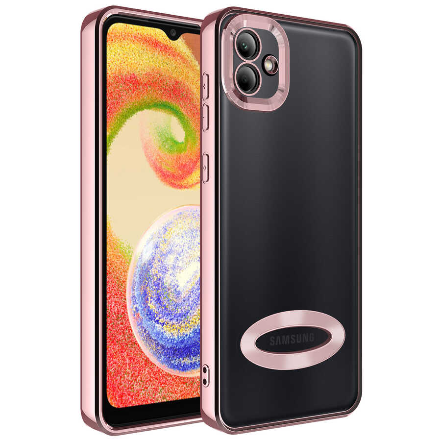Galaxy A03 Kılıf Kamera Korumalı Logo Gösteren Zore Omega Kapak Rose Gold