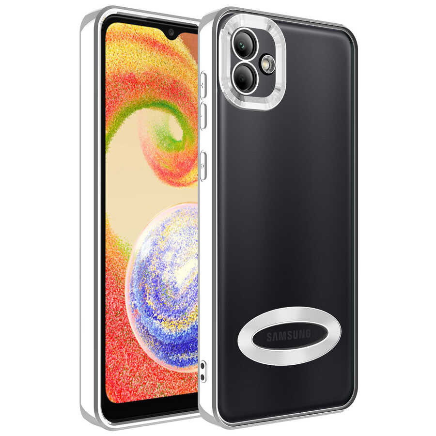 Galaxy A03 Kılıf Kamera Korumalı Logo Gösteren Zore Omega Kapak Gümüş