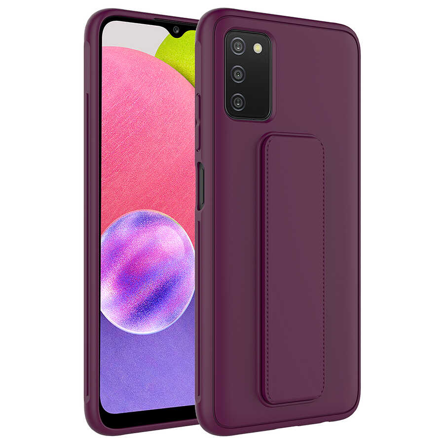 Galaxy A03S Kılıf Zore Qstand Kapak Mürdüm