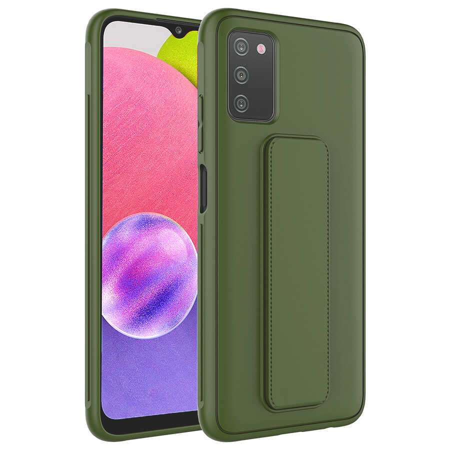 Galaxy A03S Kılıf Zore Qstand Kapak Koyu Yeşil