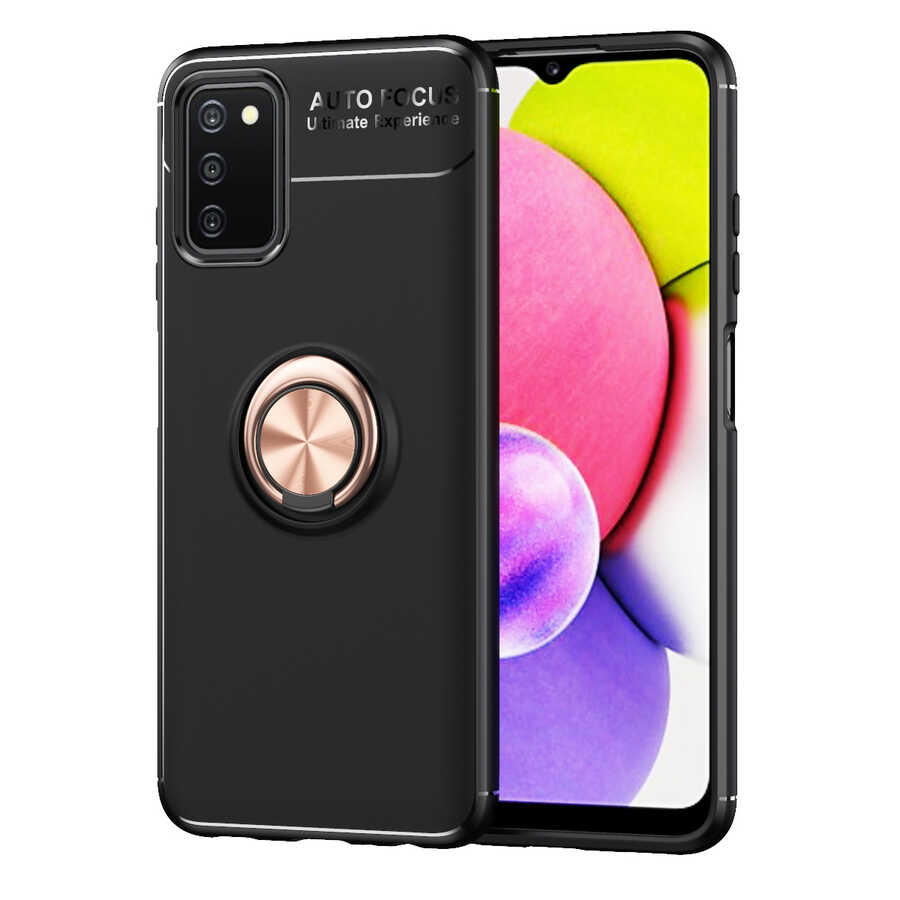 Galaxy A03s Kılıf Zore Ravel Silikon Kapak Siyah-Rose Gold