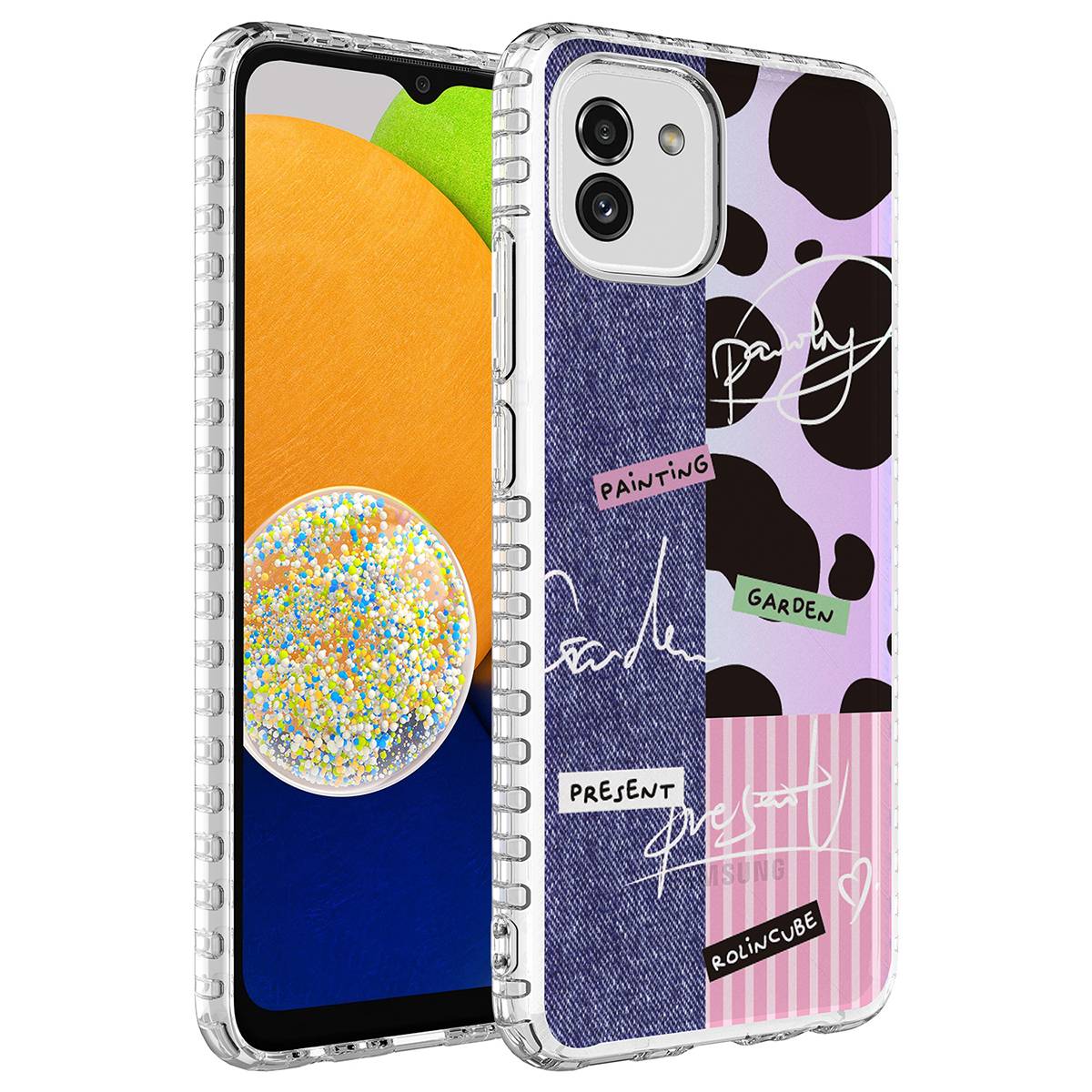 Galaxy A04 Kılıf Airbag Kenarlı Renkli Desenli Silikon Zore Elegans Kapak NO8
