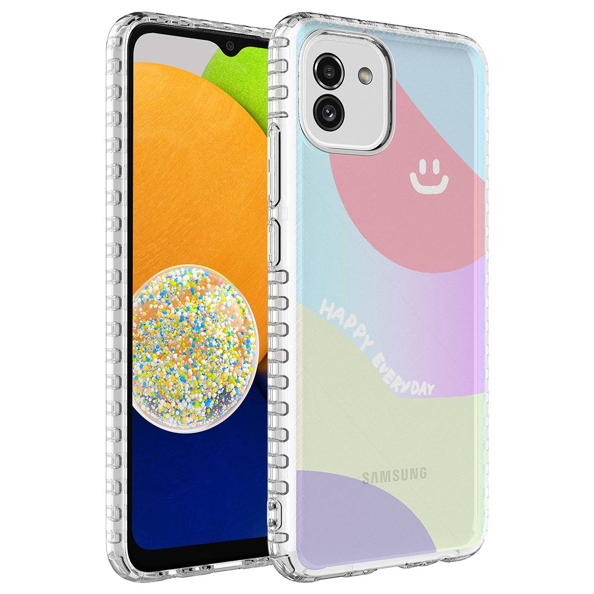 Galaxy A04 Kılıf Airbag Kenarlı Renkli Desenli Silikon Zore Elegans Kapak NO7