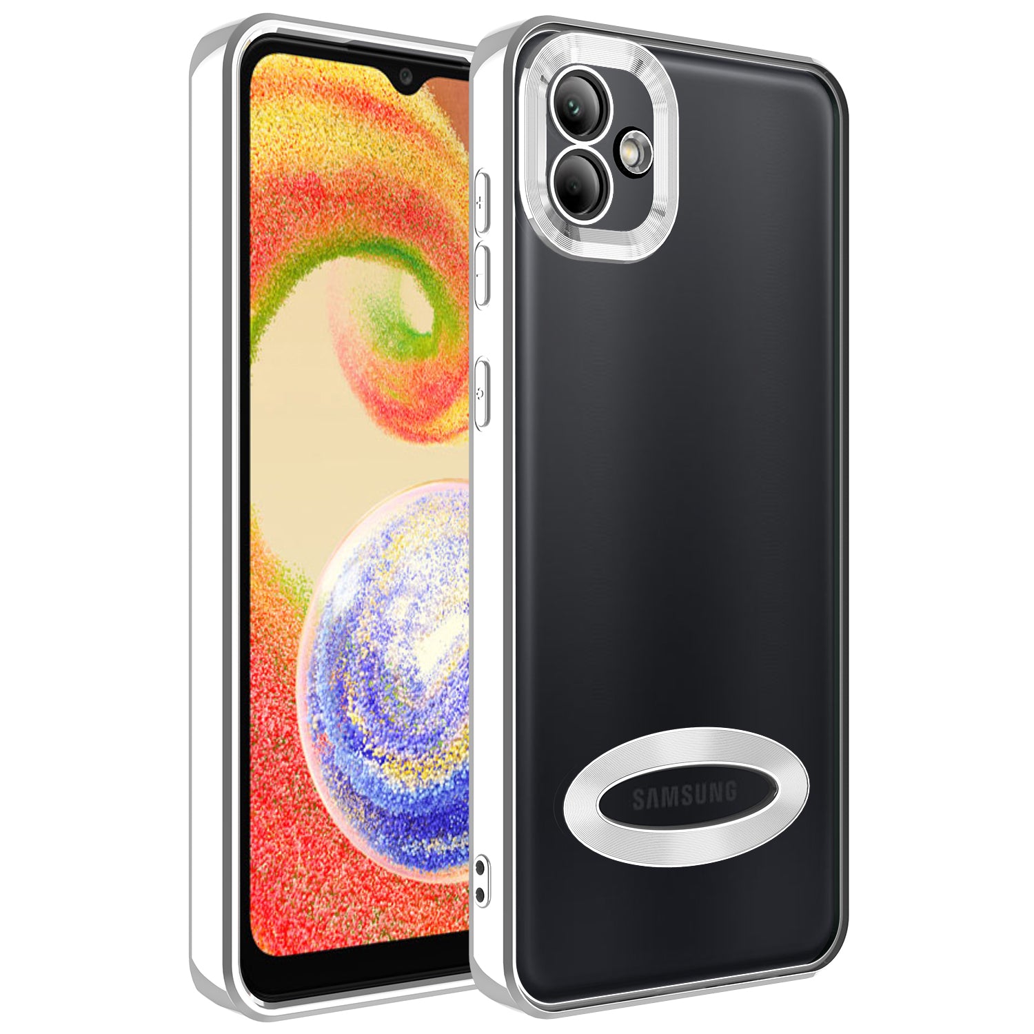 Galaxy A04 Kılıf Kamera Korumalı Logo Gösteren Zore Omega Kapak Gümüş