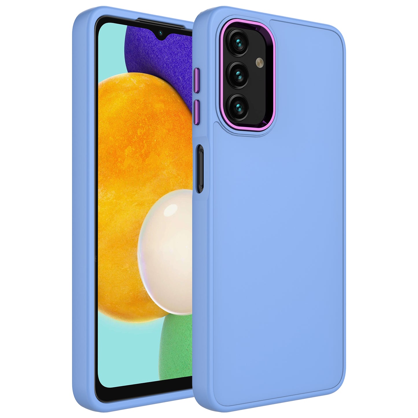 Galaxy A04 Kılıf Metal Çerçeve ve Buton Tasarımlı Silikon Zore Luna Kapak Lila