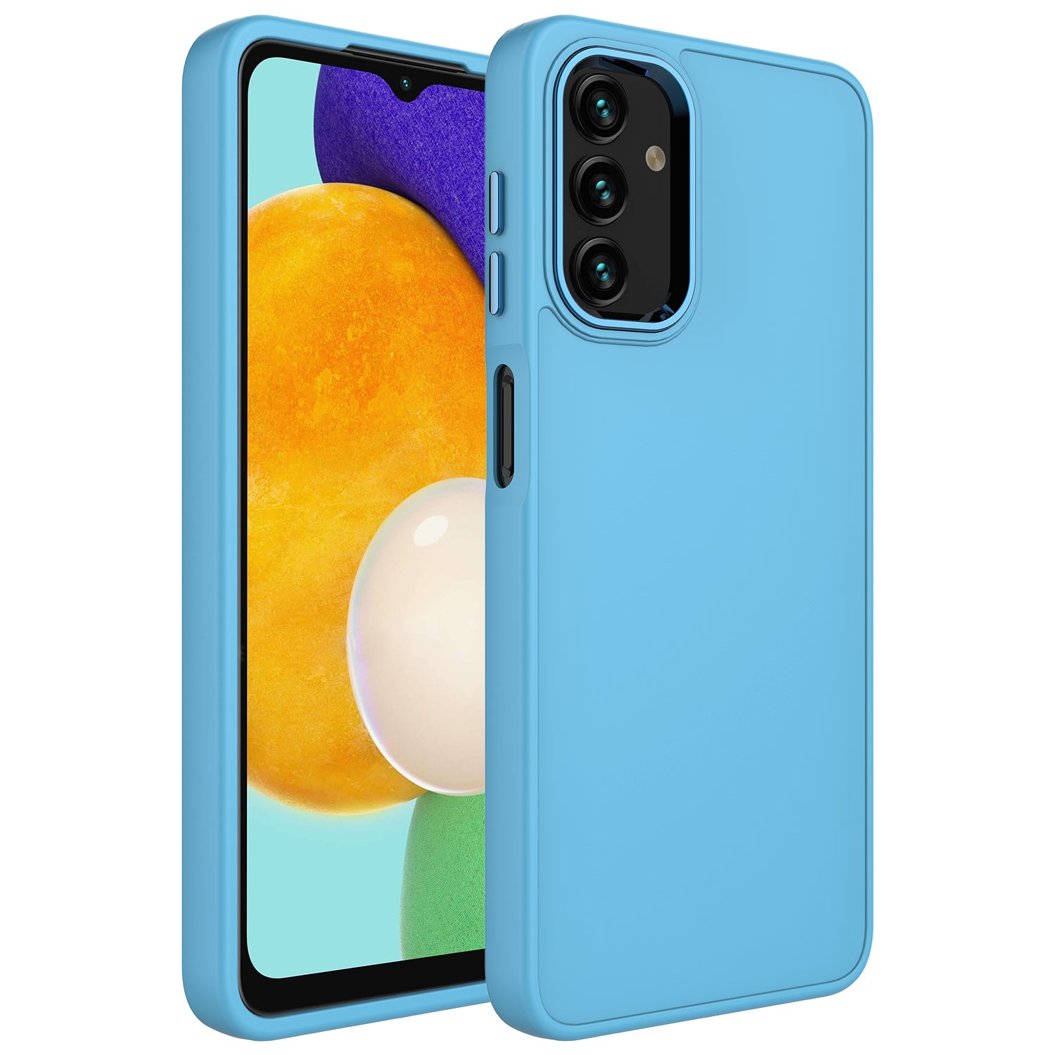 Galaxy A04 Kılıf Metal Çerçeve ve Buton Tasarımlı Silikon Zore Luna Kapak Sierra Mavi