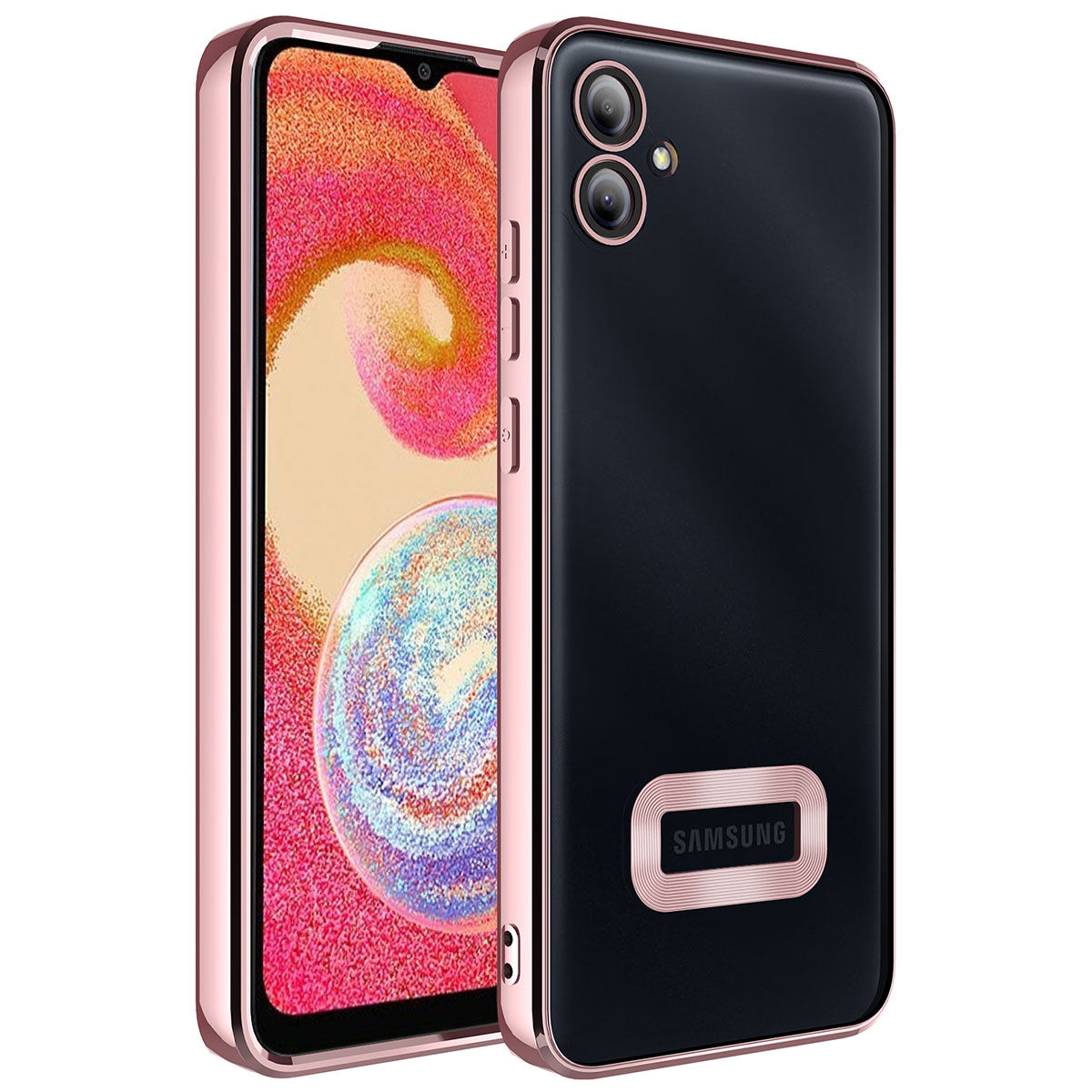 Galaxy A04E Kılıf Kamera Korumalı Logo Gösteren Zore Omega Kapak Rose Gold
