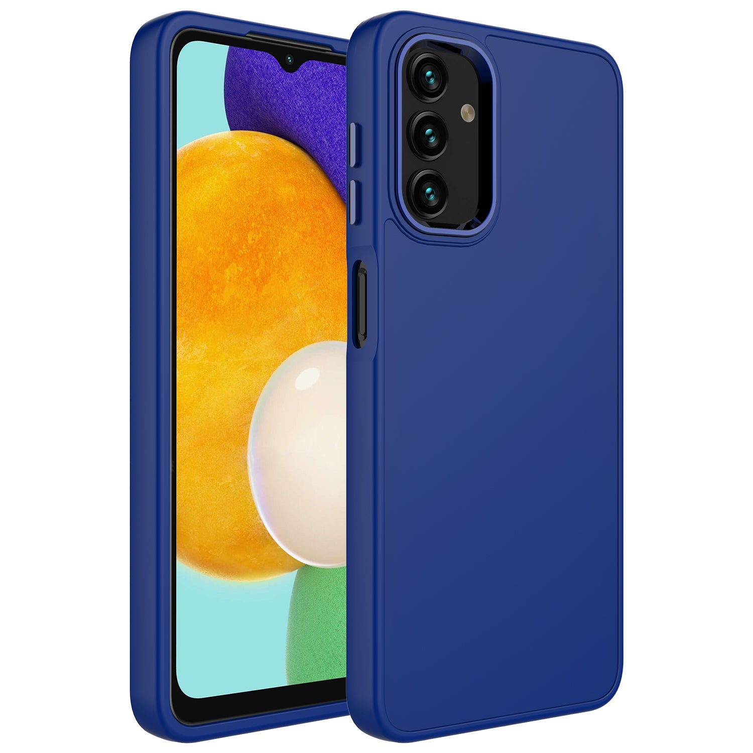 Galaxy A04S Kılıf Metal Çerçeve ve Buton Tasarımlı Silikon Zore Luna Kapak Lacivert