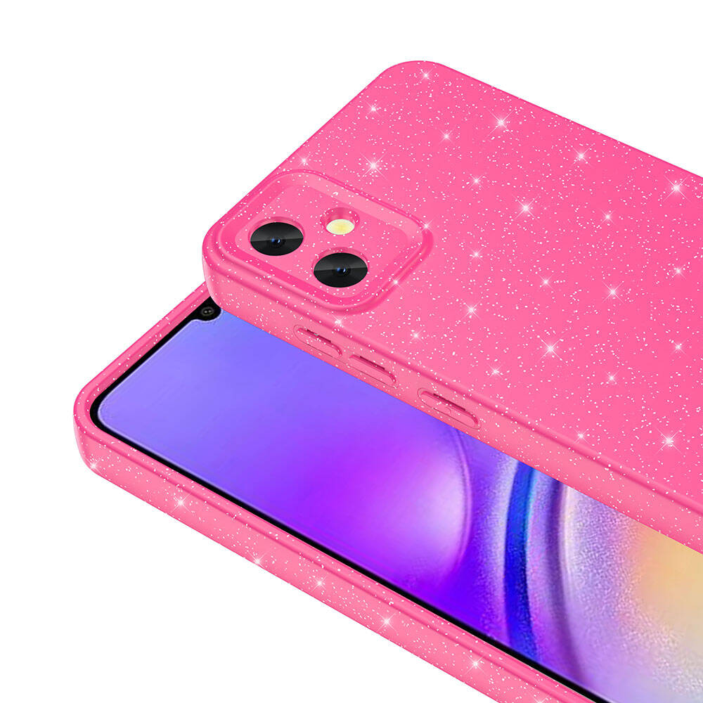 Galaxy A05 Kılıf Kamera Korumalı Simli Lüks Zore Koton Kapak Lila