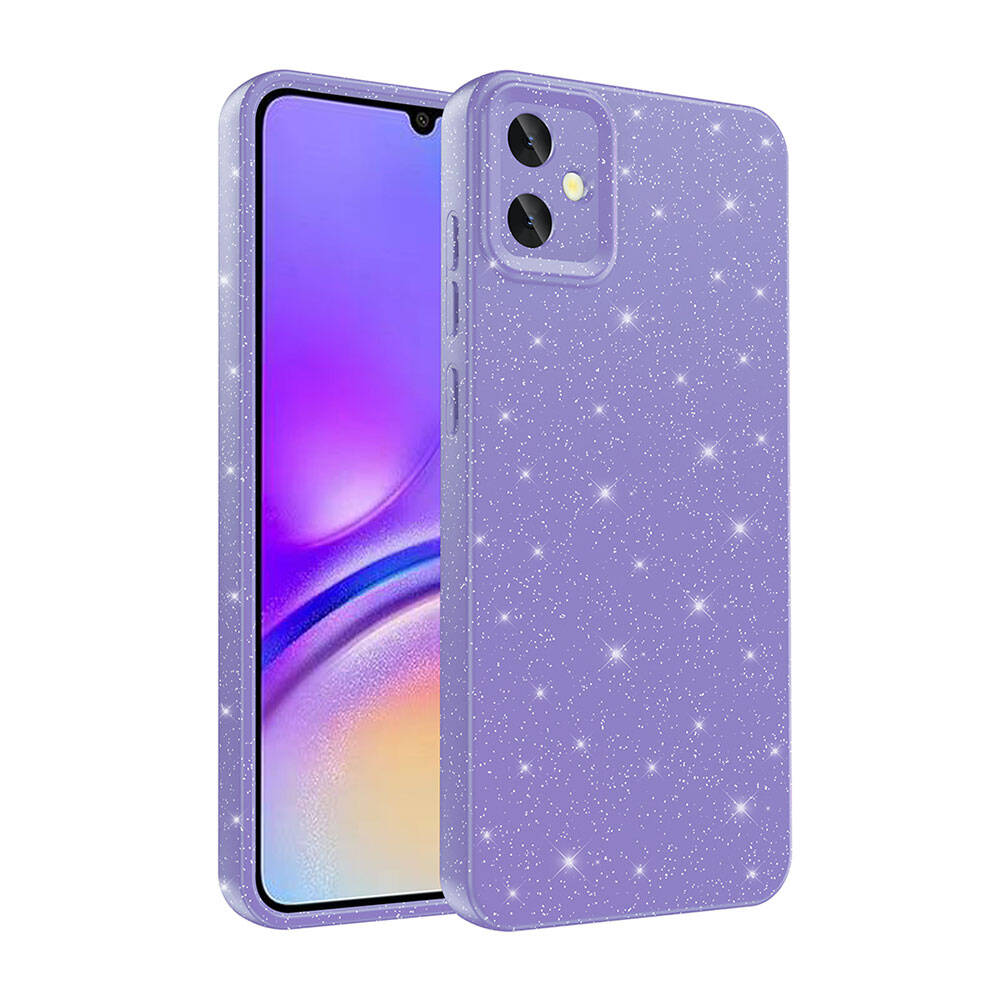 Galaxy A05 Kılıf Kamera Korumalı Simli Lüks Zore Koton Kapak Mor