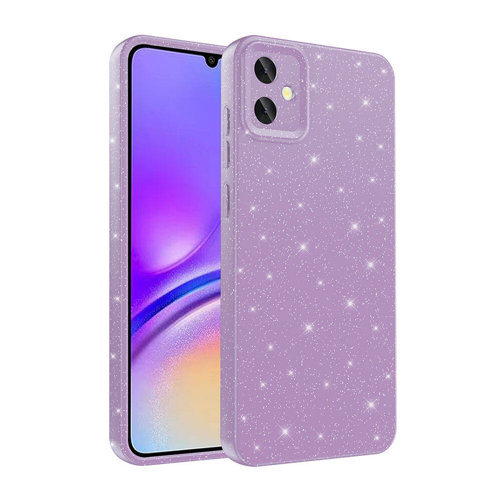 Galaxy A05 Kılıf Kamera Korumalı Simli Lüks Zore Koton Kapak Lila