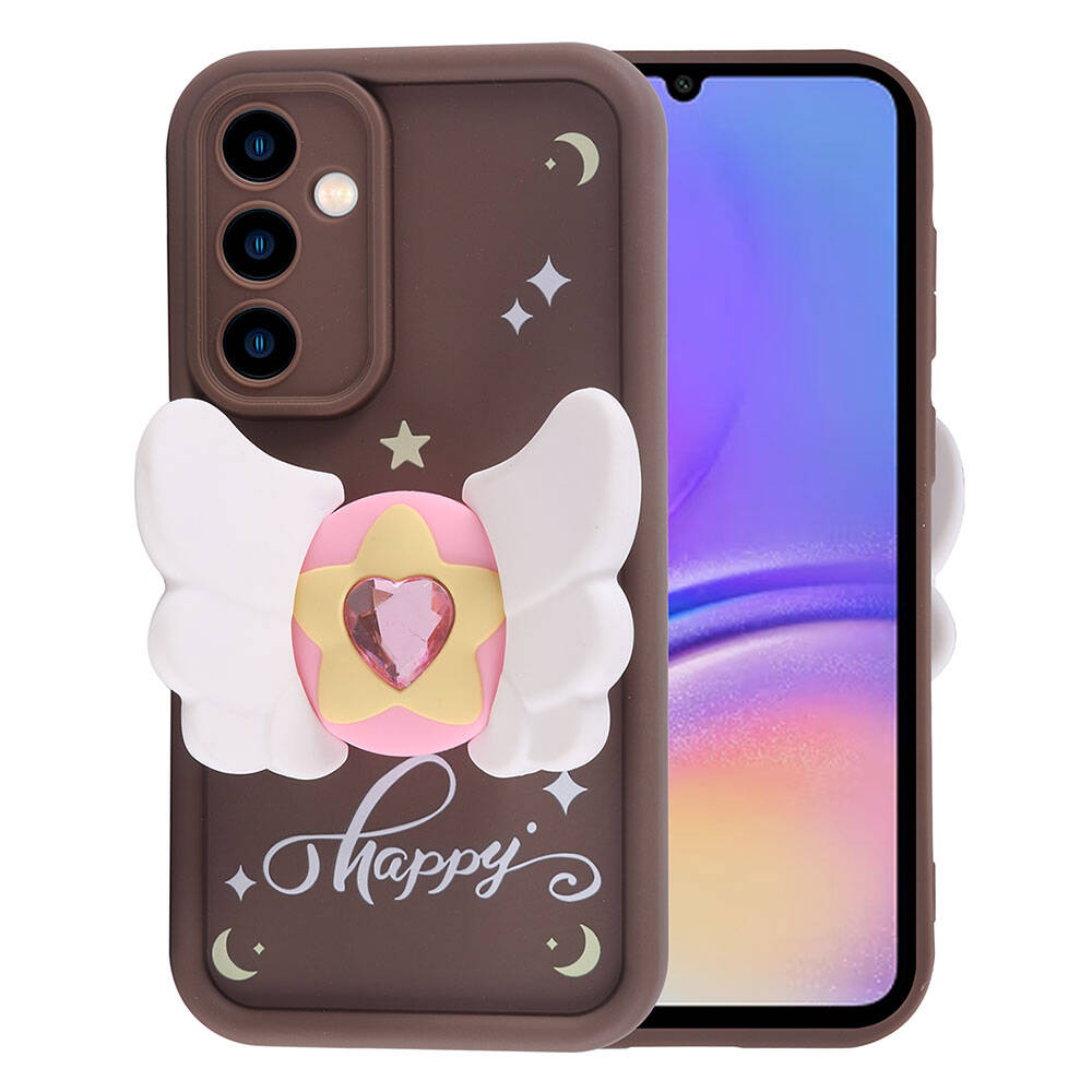 Galaxy A05S Kılıf Kamera Korumalı Figür Tasarımlı Zore Kapya Kapak Koyu Kahve