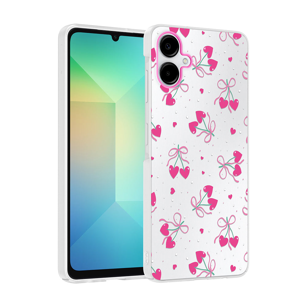 Galaxy A06 Kılıf Kamera Korumalı Desenli Zore Klip Kapak Kalpli Kiraz