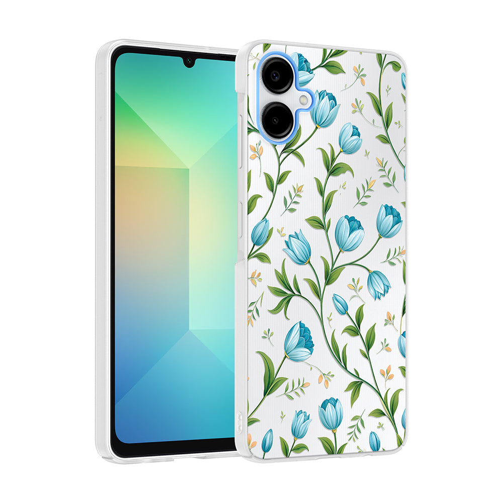 Galaxy A06 Kılıf Kamera Korumalı Desenli Zore Klip Kapak Mavi Lale
