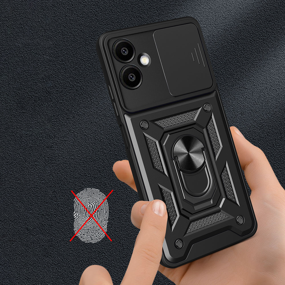 Galaxy A06 Kılıf Magnetik Standlı Kamera Korumalı Zore Sürgülü Vega Kapak Siyah