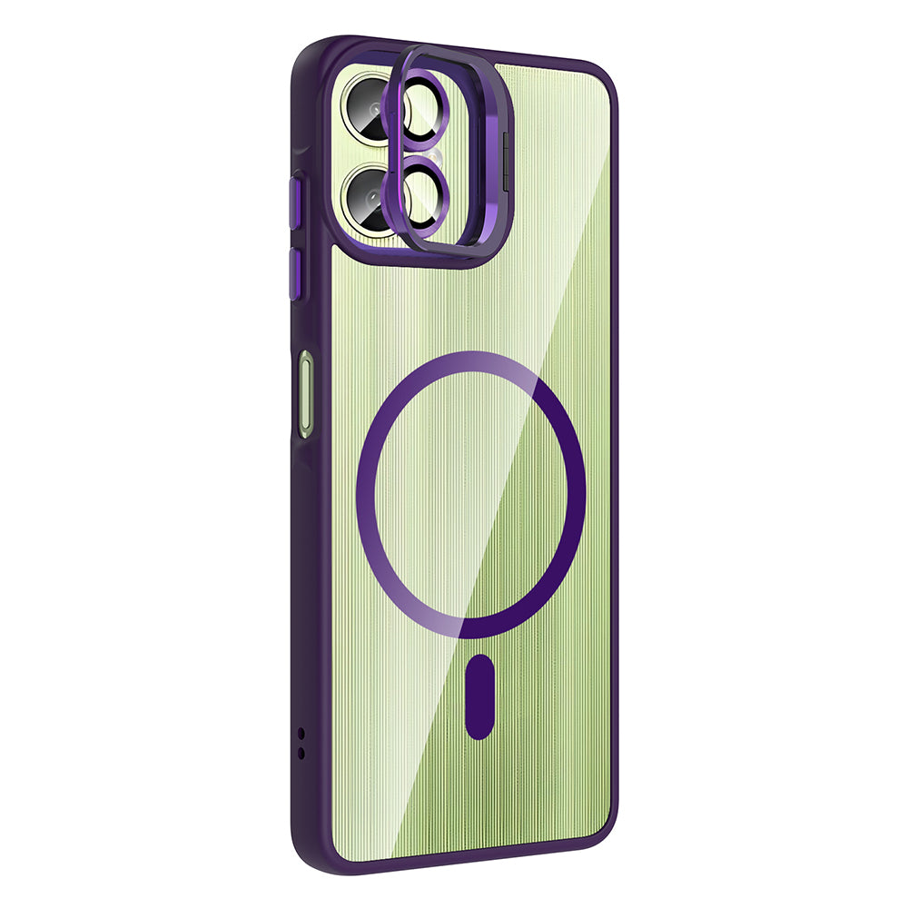 Galaxy A06 Kılıf Standlı ve Kamera Lens Hediyeli M-Safe Şarj Özellikli Zore Etro Kapak Desert Titanyum