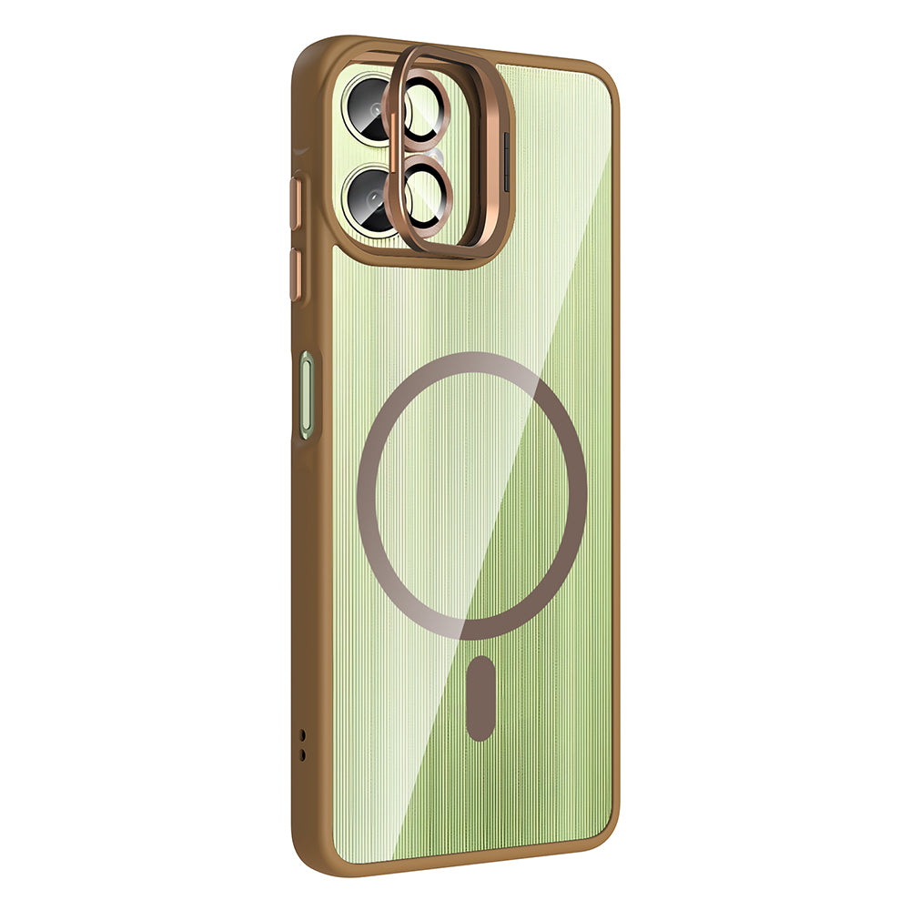 Galaxy A06 Kılıf Standlı ve Kamera Lens Hediyeli M-Safe Şarj Özellikli Zore Etro Kapak Desert Titanyum