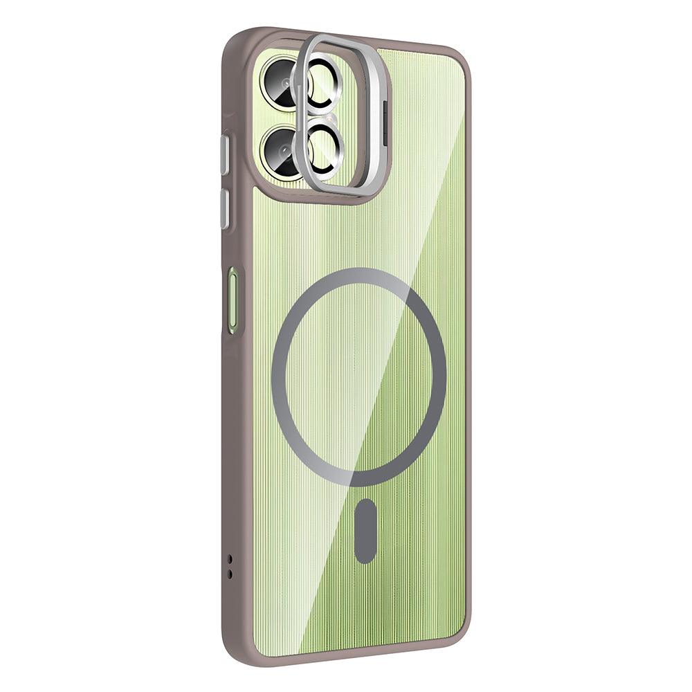 Galaxy A06 Kılıf Standlı ve Kamera Lens Hediyeli M-Safe Şarj Özellikli Zore Etro Kapak Lacivert