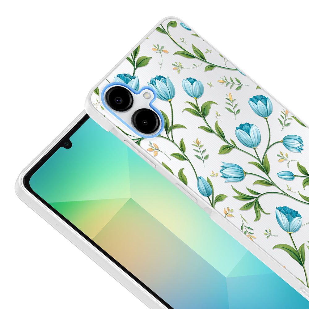 Galaxy A07 Kılıf Kamera Korumalı Desenli Zore Klip Kapak Mavi Lale