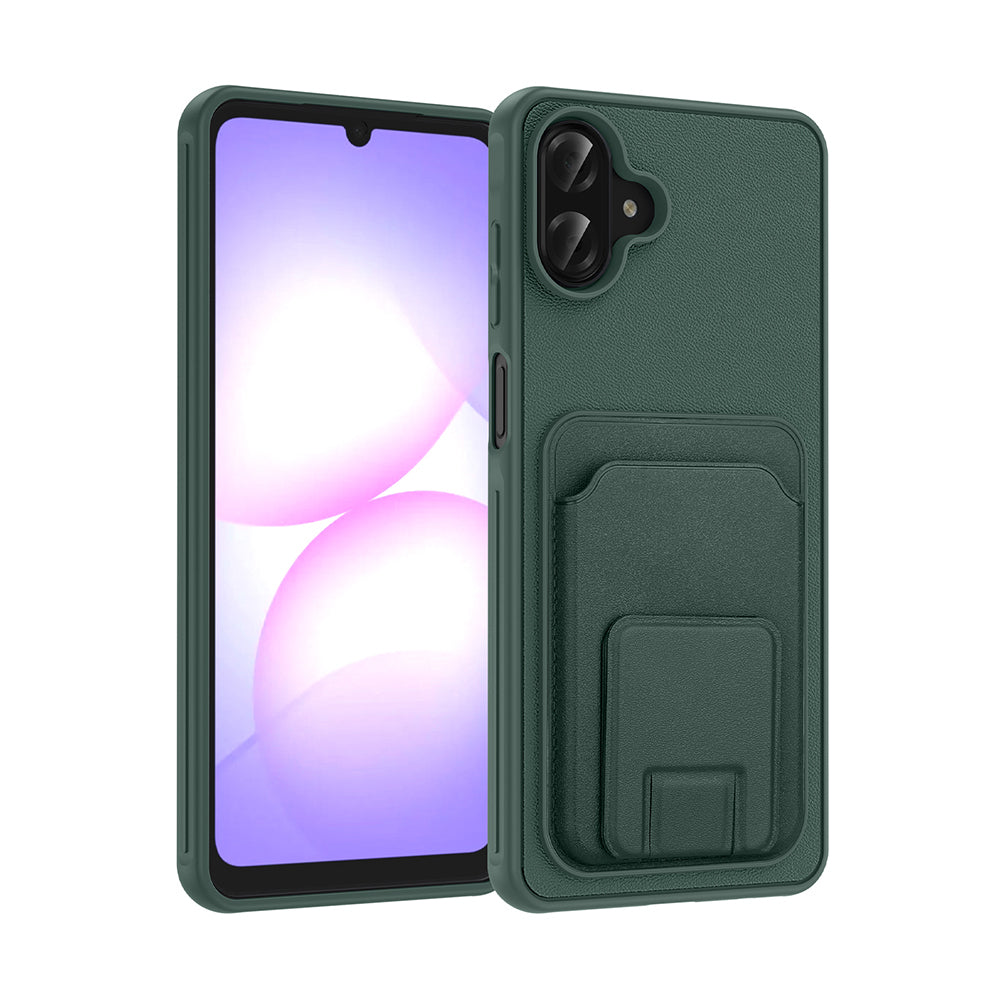 Galaxy A07 Kılıf Kartlıklı TPU Bikart Kapak Koyu Yeşil
