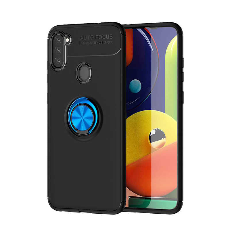 Galaxy A11 Kılıf Zore Ravel Silikon Kapak Siyah-Mavi