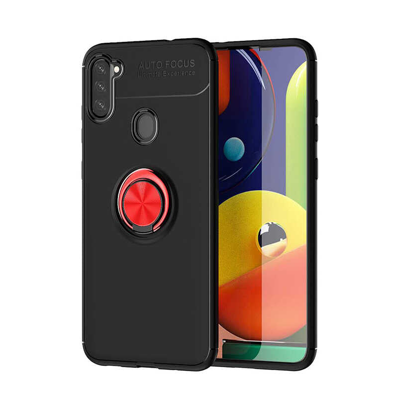 Galaxy A11 Kılıf Zore Ravel Silikon Kapak Siyah-Kırmızı