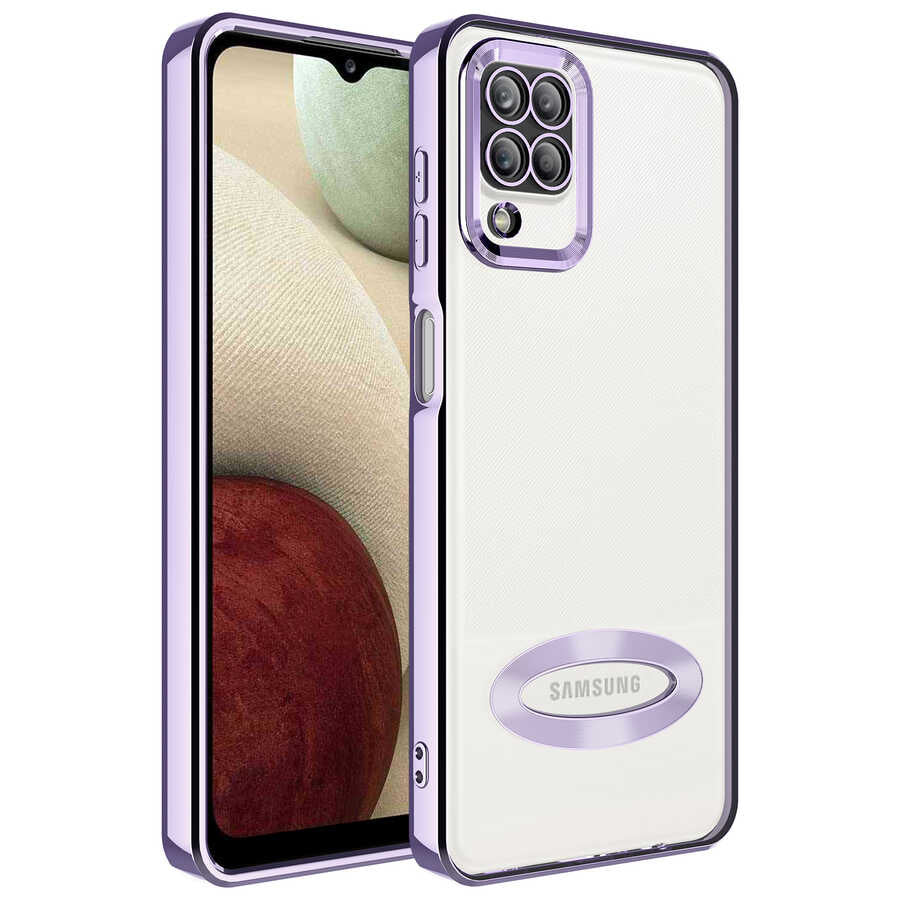 Galaxy A12 Kılıf Kamera Korumalı Logo Gösteren Zore Omega Kapak Lila
